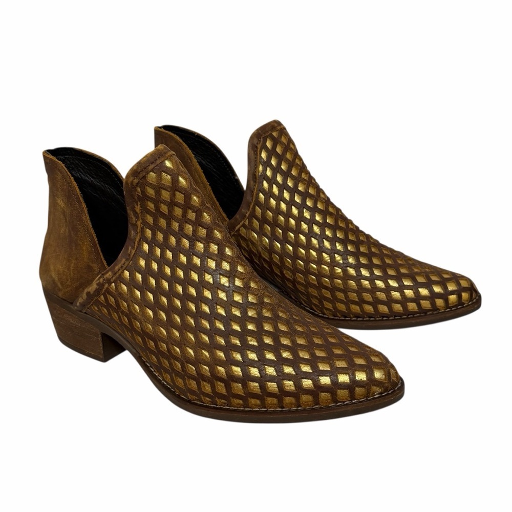 Musse & Cloud Brown Metallic Gold Leather Ankle Boots